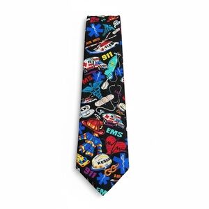 90s Vintage Wembley EMS 911 Rescue Novelty Necktie Paramedic EMT Firefighter